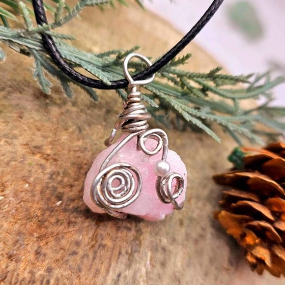 Beautiful Nature Pink Calcite Wire Wrapped Pendant Necklace - Picture 10 of 10
